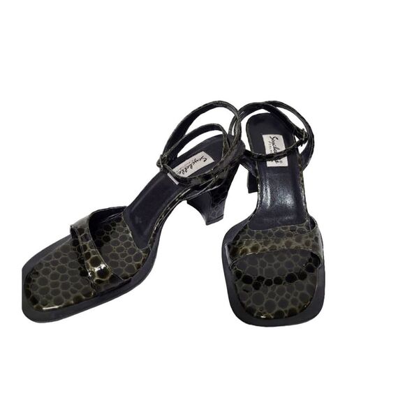 Vintage Seychelles Size 6 M California Block Heels Leather Black Animal Print - Picture 1 of 10